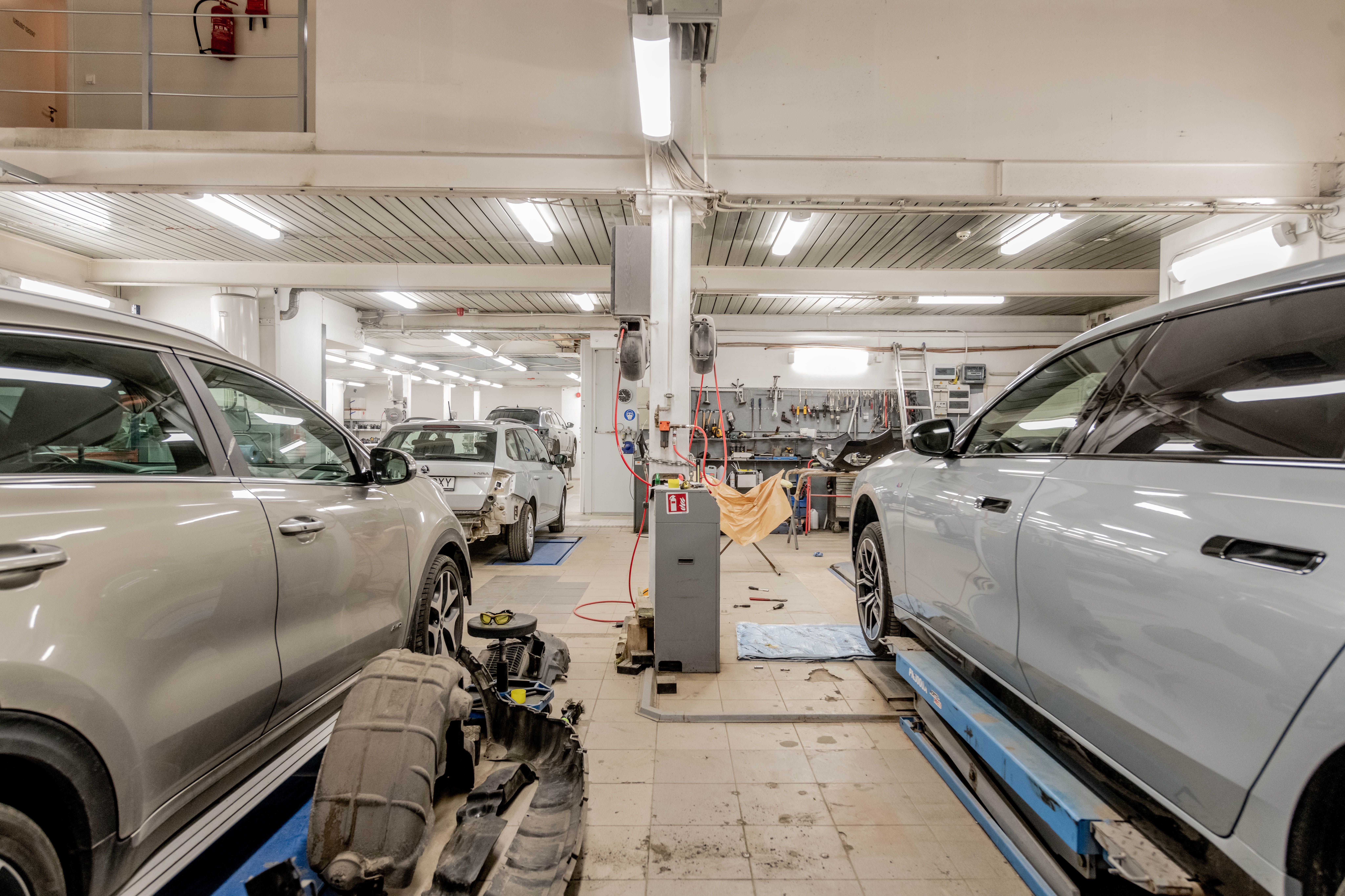 Oil change service being performed